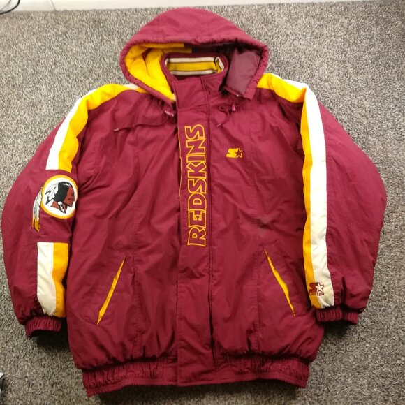 Vintage Washington Redskins Puffer Jacket Starter Pro Line Hooded Mens Large - Picture 7 of 14